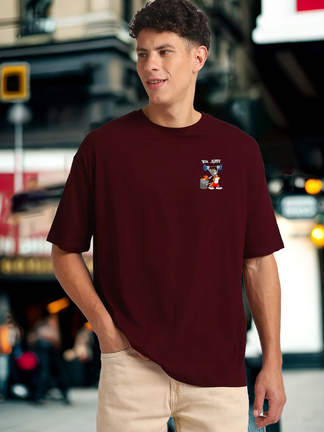 Image of Heartees Printed Men Round Neck Maroon T-Shirt