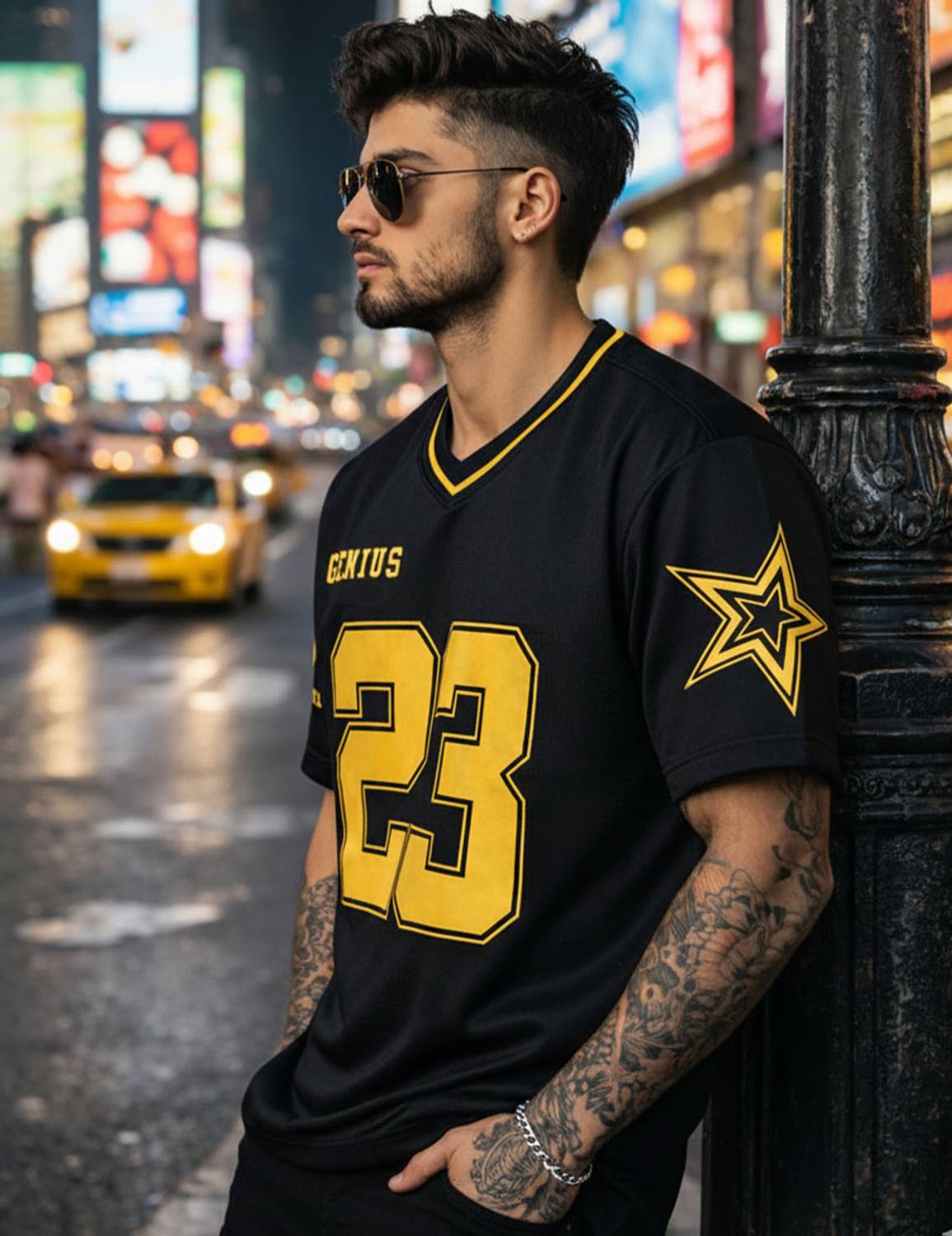 Force Men's Printed V-Neck Cotton Blend Black T-Shirt - Image 2