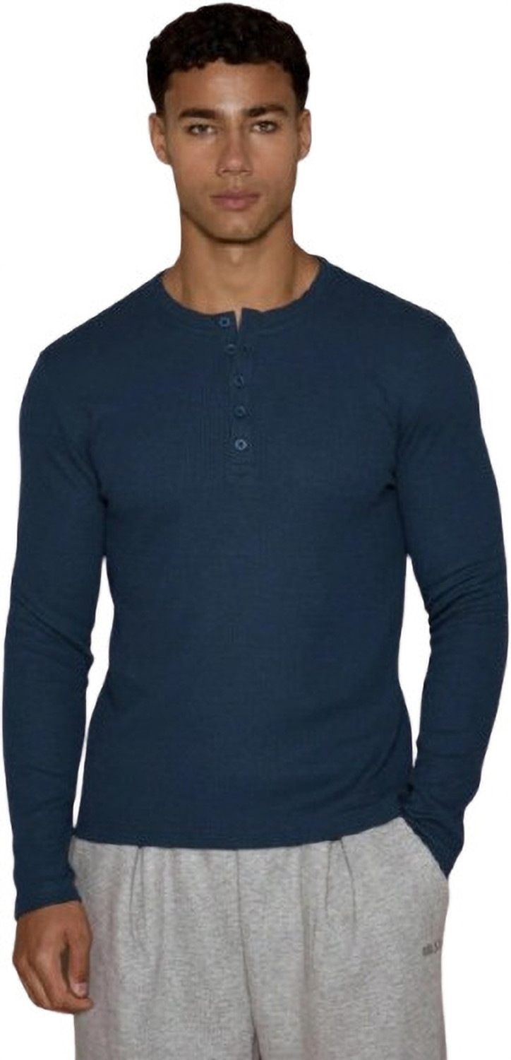 Image of The Modern Soul Solid Men Henley Neck Blue T-Shirt