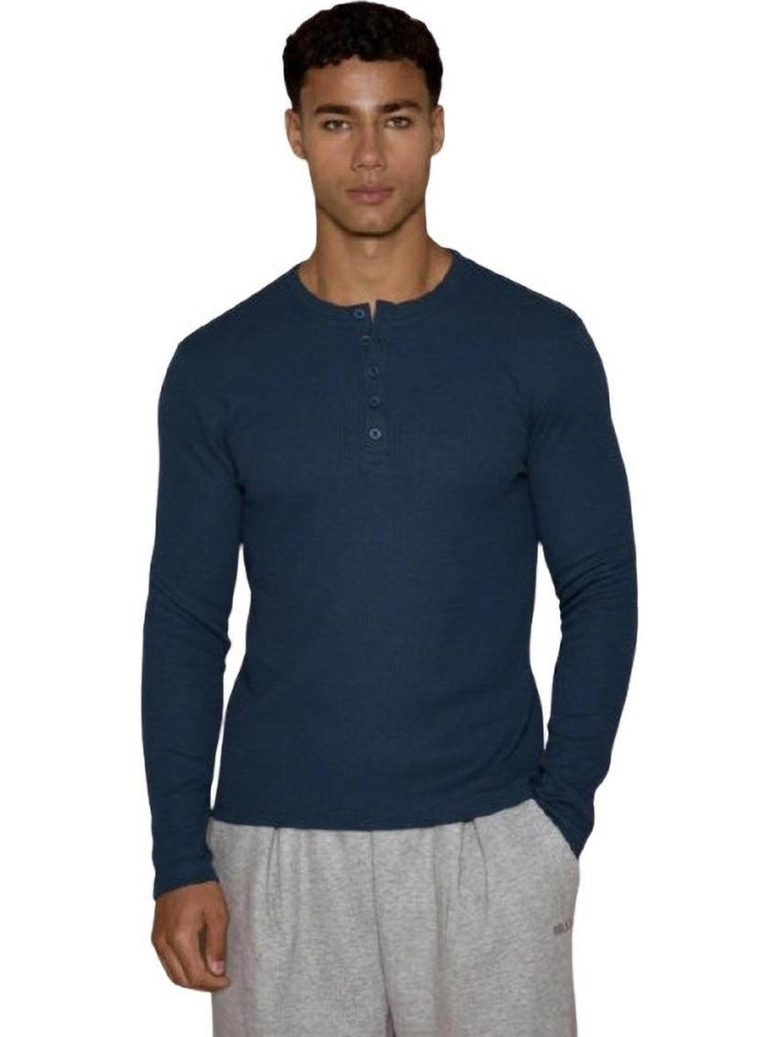 Image of The Modern Soul Solid Men Henley Neck Blue T-Shirt