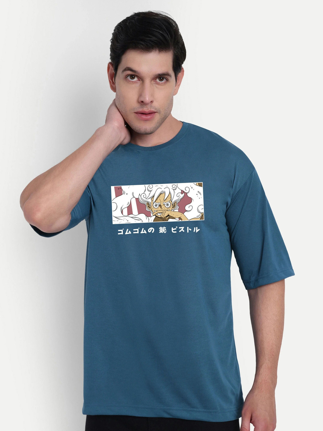 Image of Manlino Men Graphic Print Round Neck Cotton Blend Blue T-Shirt