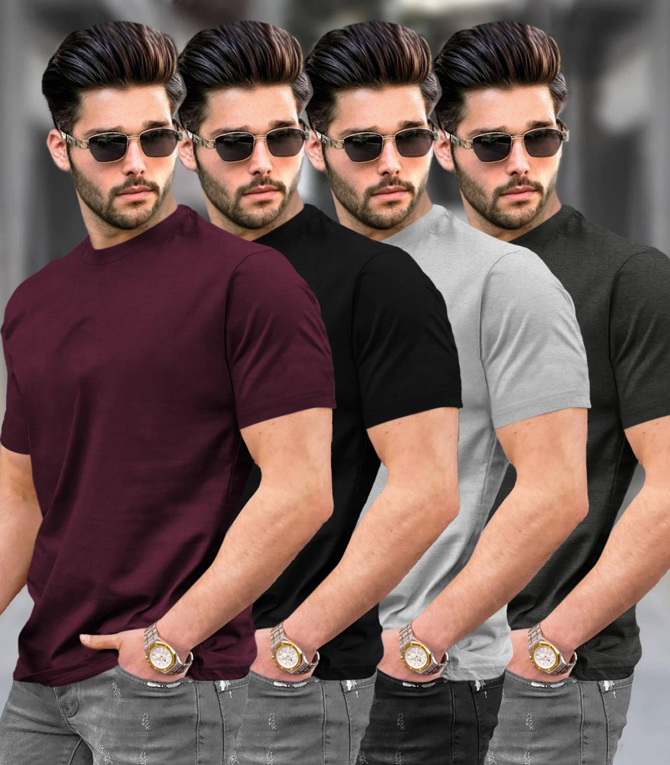 TRIPR Pack of 4 Men Solid Round Neck Cotton Blend Multicolor T-Sh