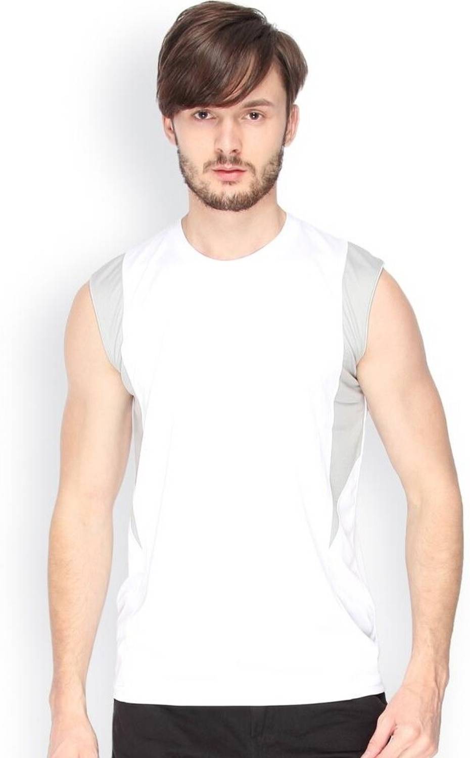 CAHOOT Solid Men Round Neck White, Grey T-Shirt