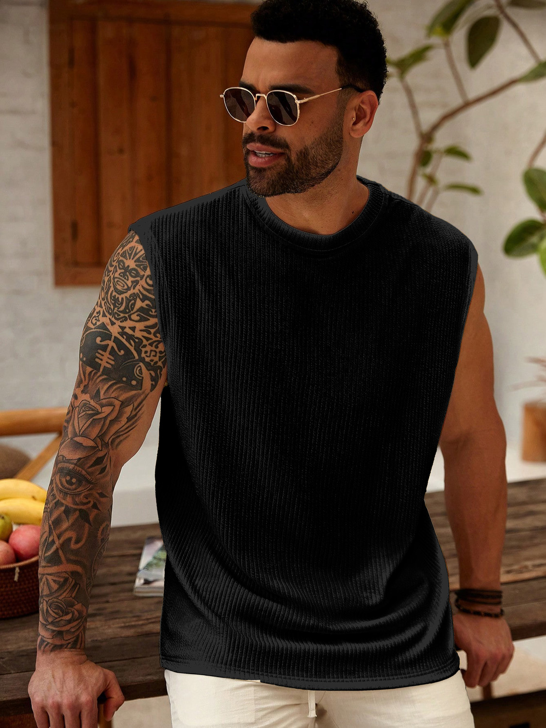 Image of KAJARU Self Design Men Round Neck Black T-Shirt