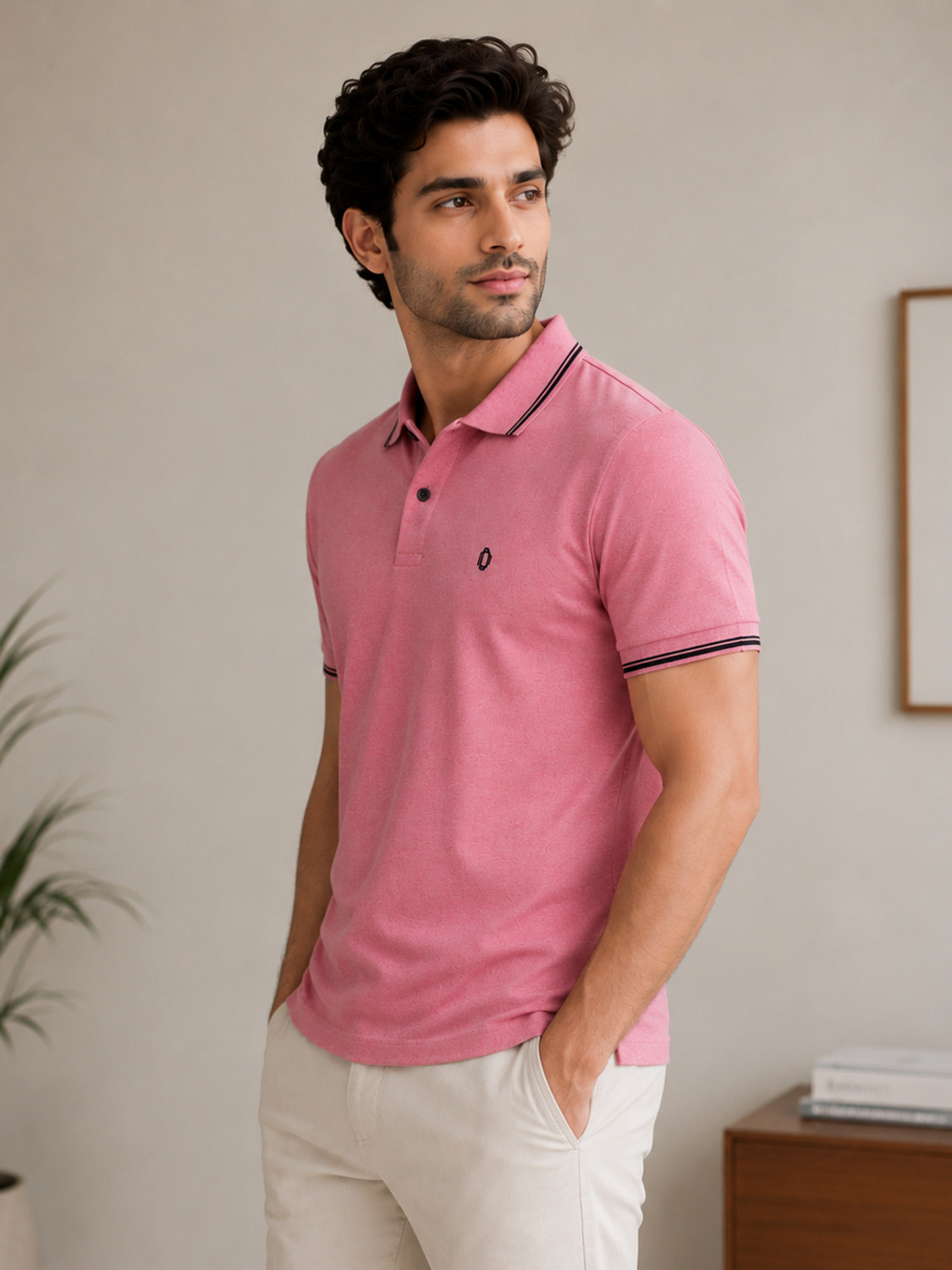 Image of Dollar Solid Men Polo Neck Pink T-Shirt
