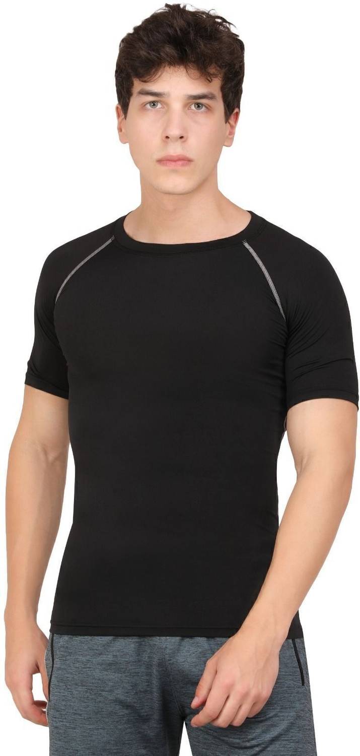 NINQ Men Solid Round Neck Polyester Black T-Shirt