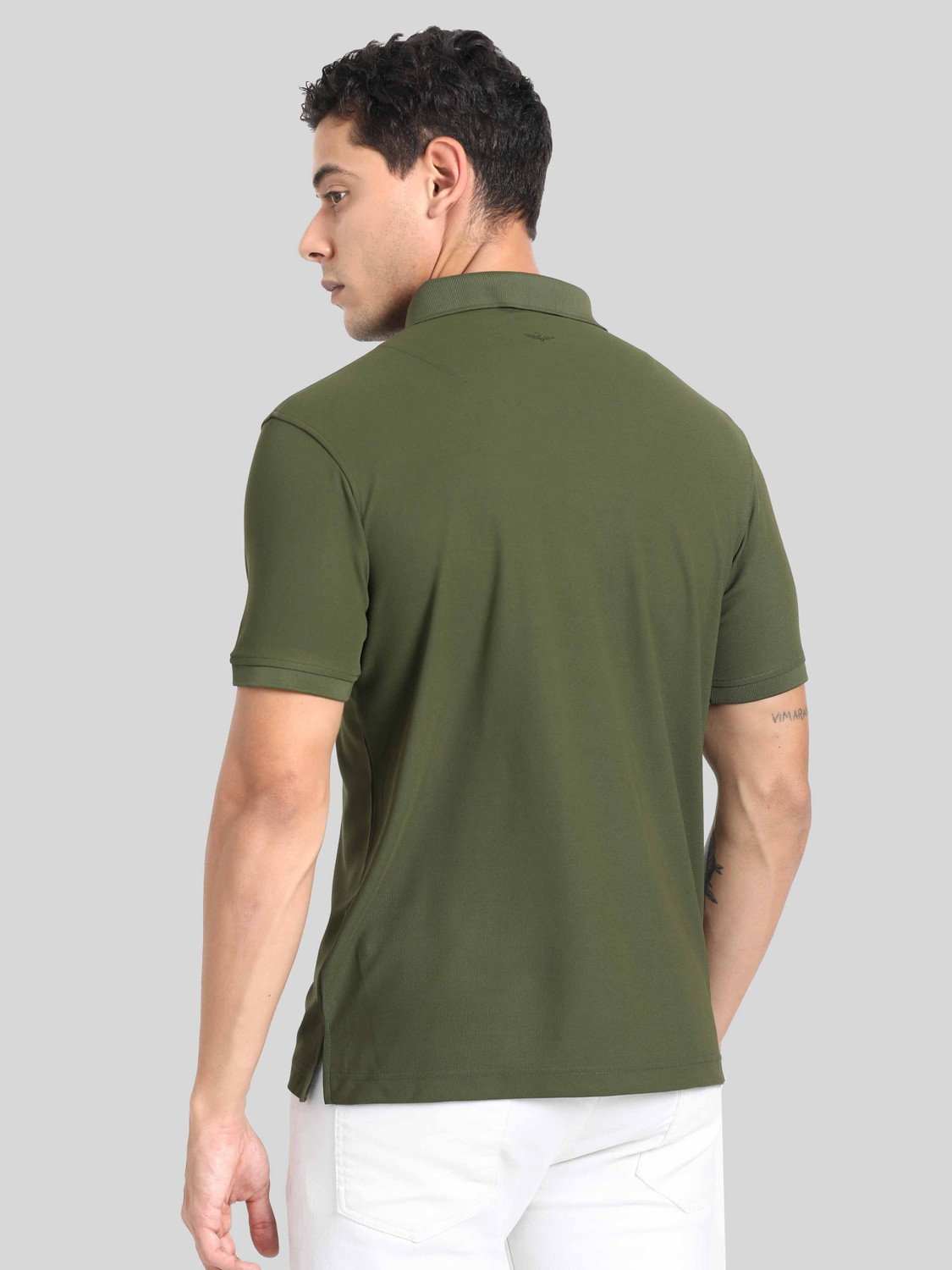 Image of Stellers Solid Men Polo Neck Dark Green T-Shirt