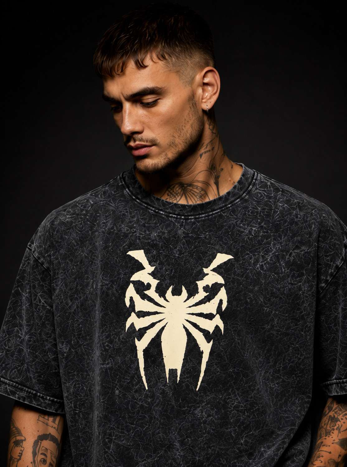 Image of Woops studio! Printed Men Round Neck Black, Red T-Shirt