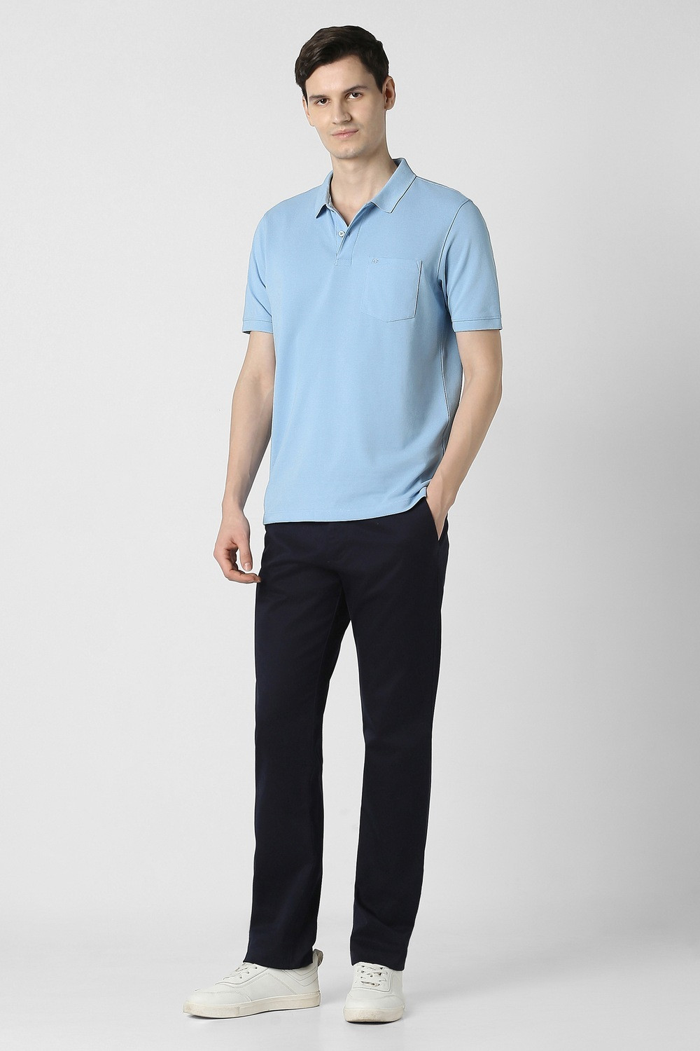 Image of PETER ENGLAND Men Solid Polo Neck Polycotton Light Blue T-Shirt