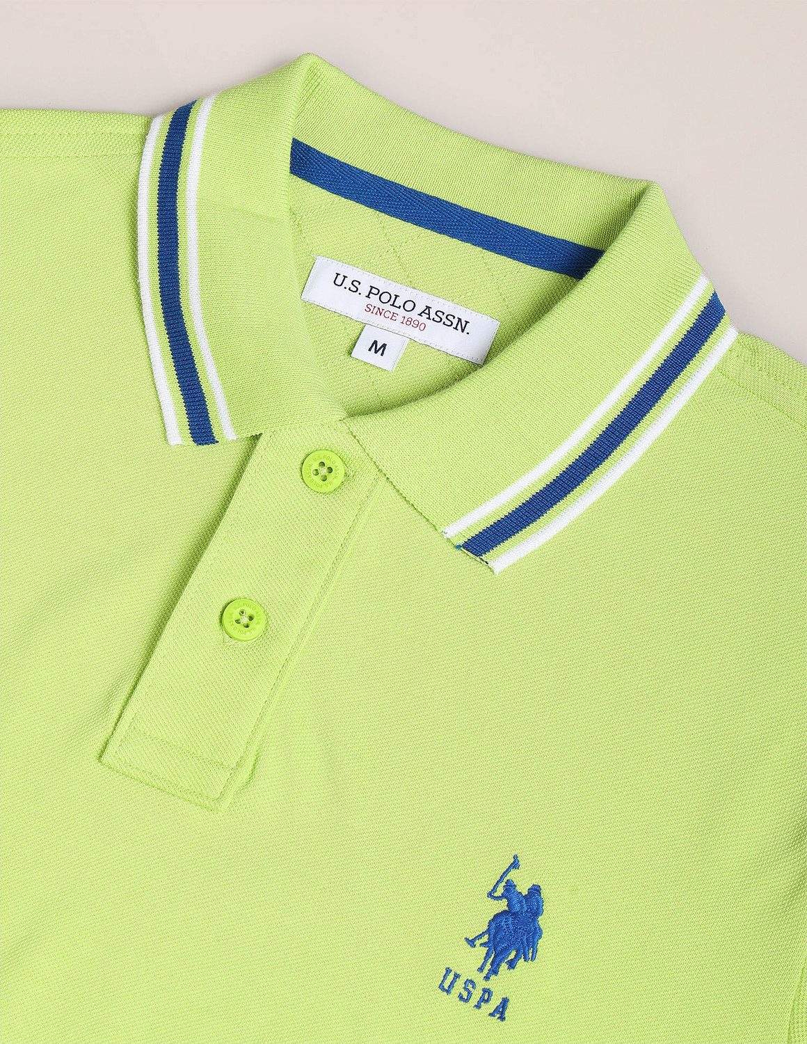 Image of U.S. POLO ASSN. Solid Men Polo Neck Green T-Shirt
