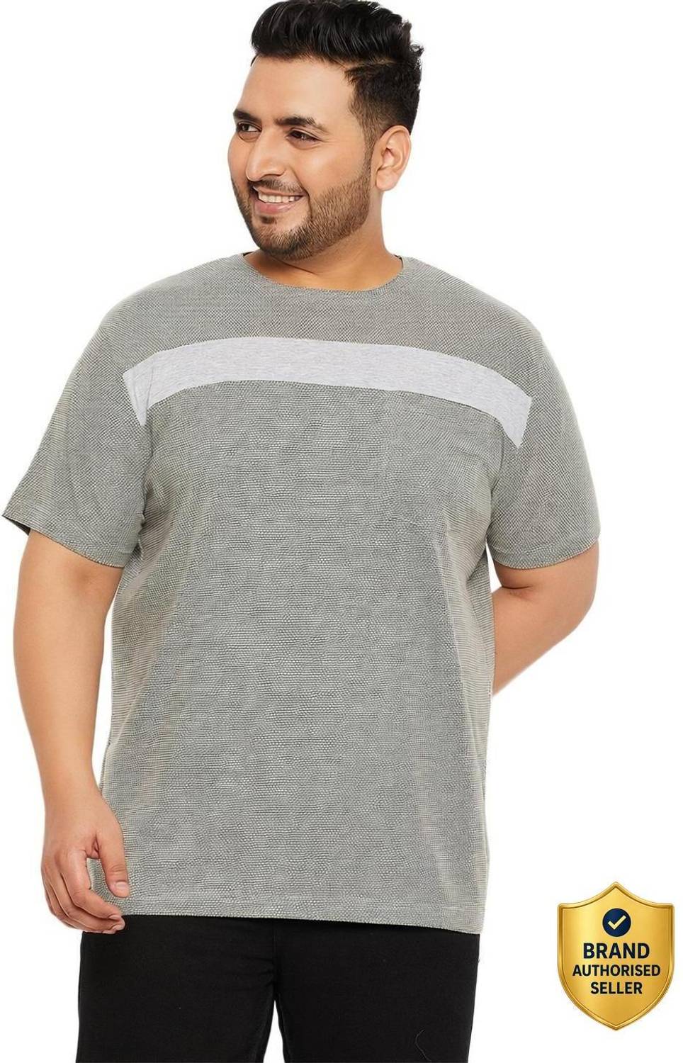 bigbanana Men Striped Round Neck Pure Cotton Grey T-Shirt