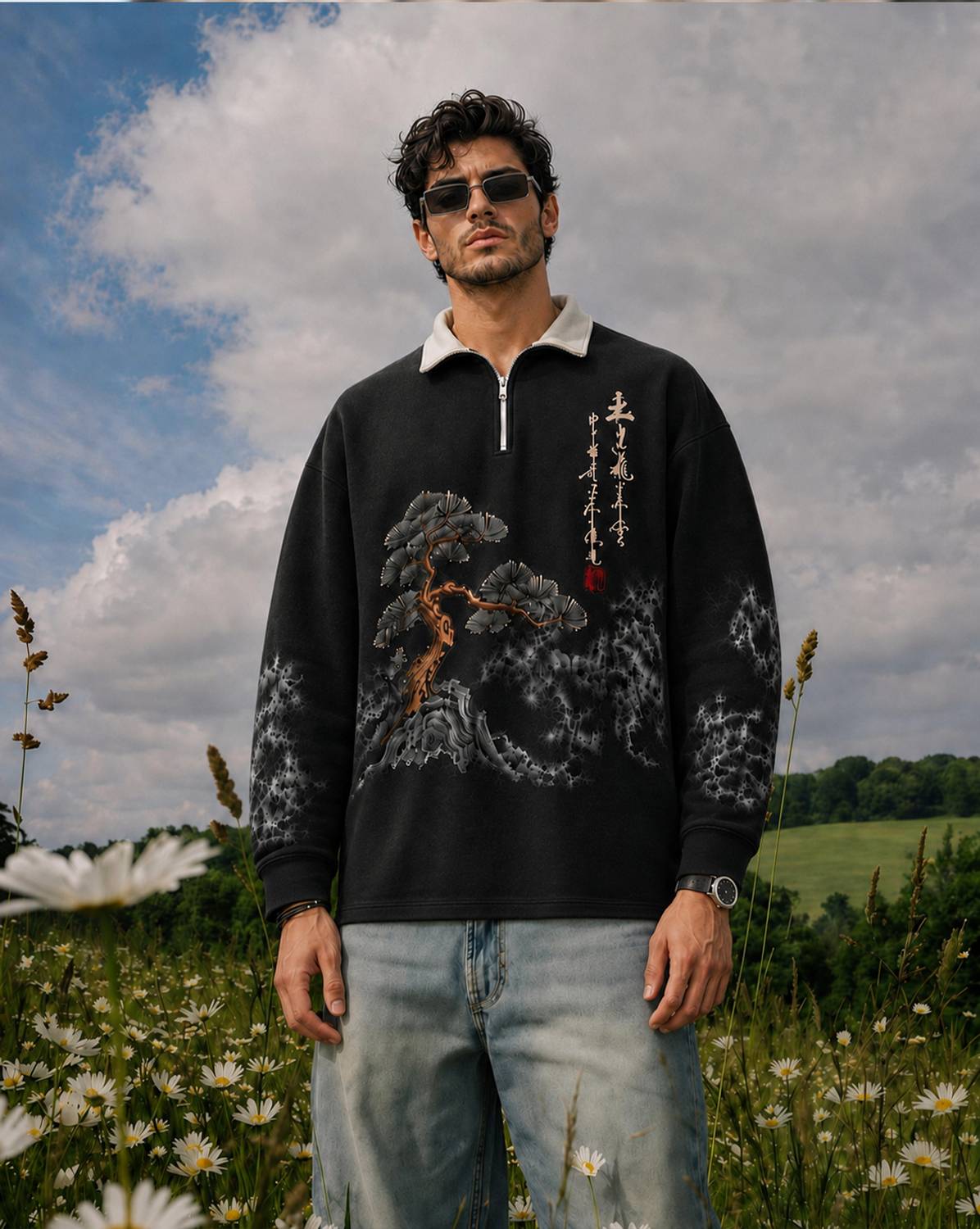 Force Men Black Zip Neck Reversible Cotton Blend T-Shirt - Image 1