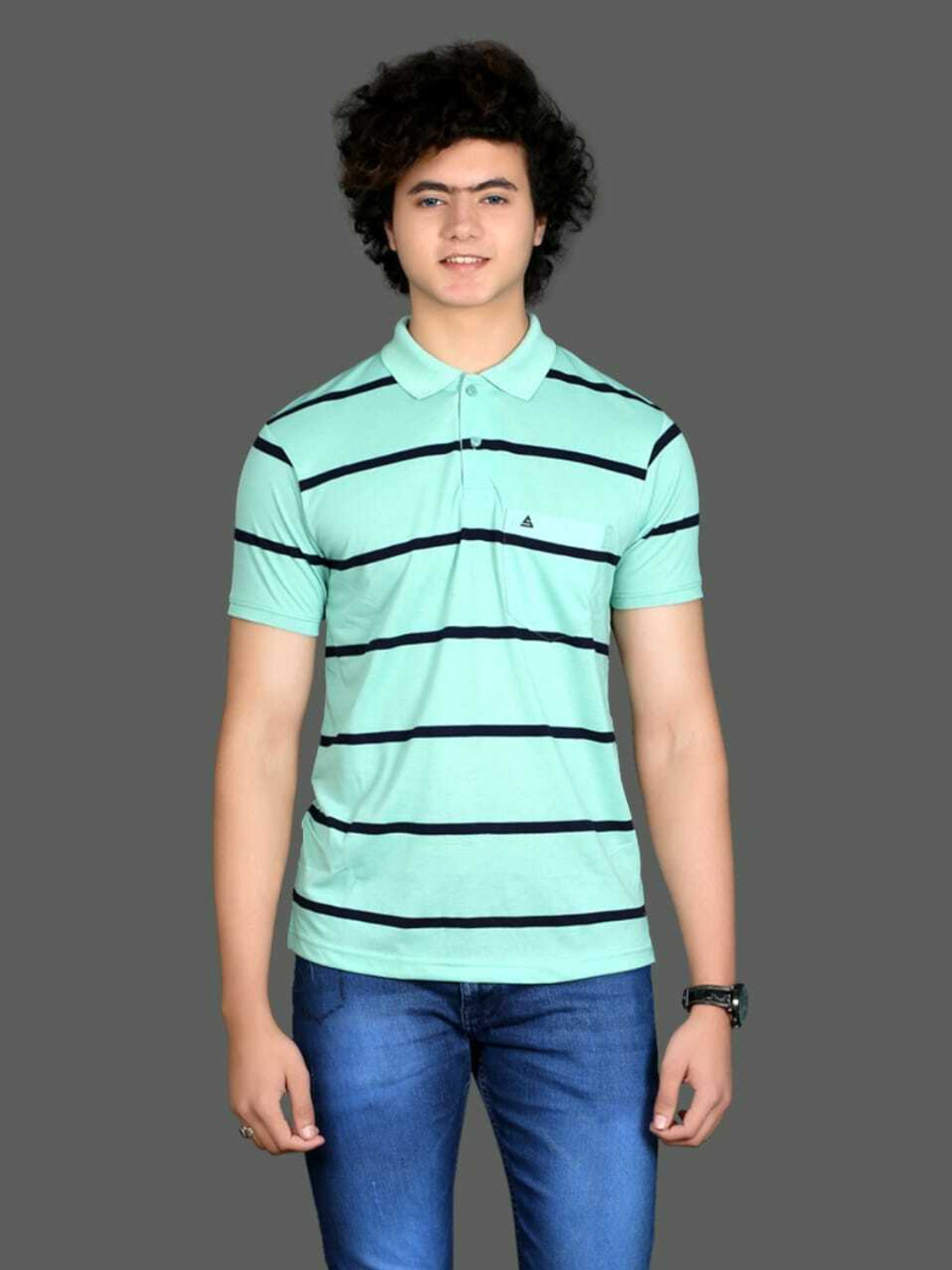 Image of Scoller Striped Men Polo Neck Light Green T-Shirt