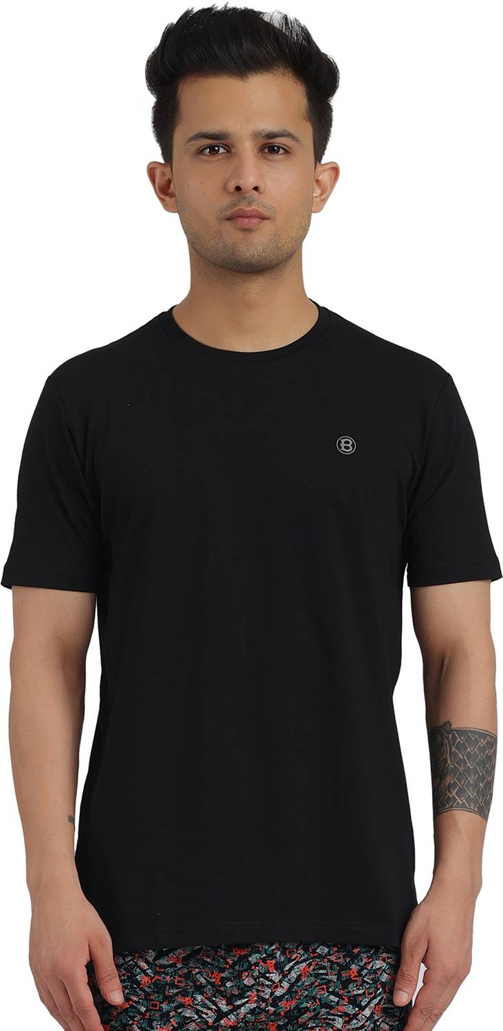 Bumchums Solid Men Round Neck Black T-Shirt