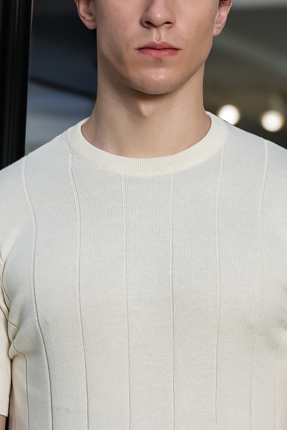 Image of sti Men Self Design Round Neck Organic Cotton White T-Shirt