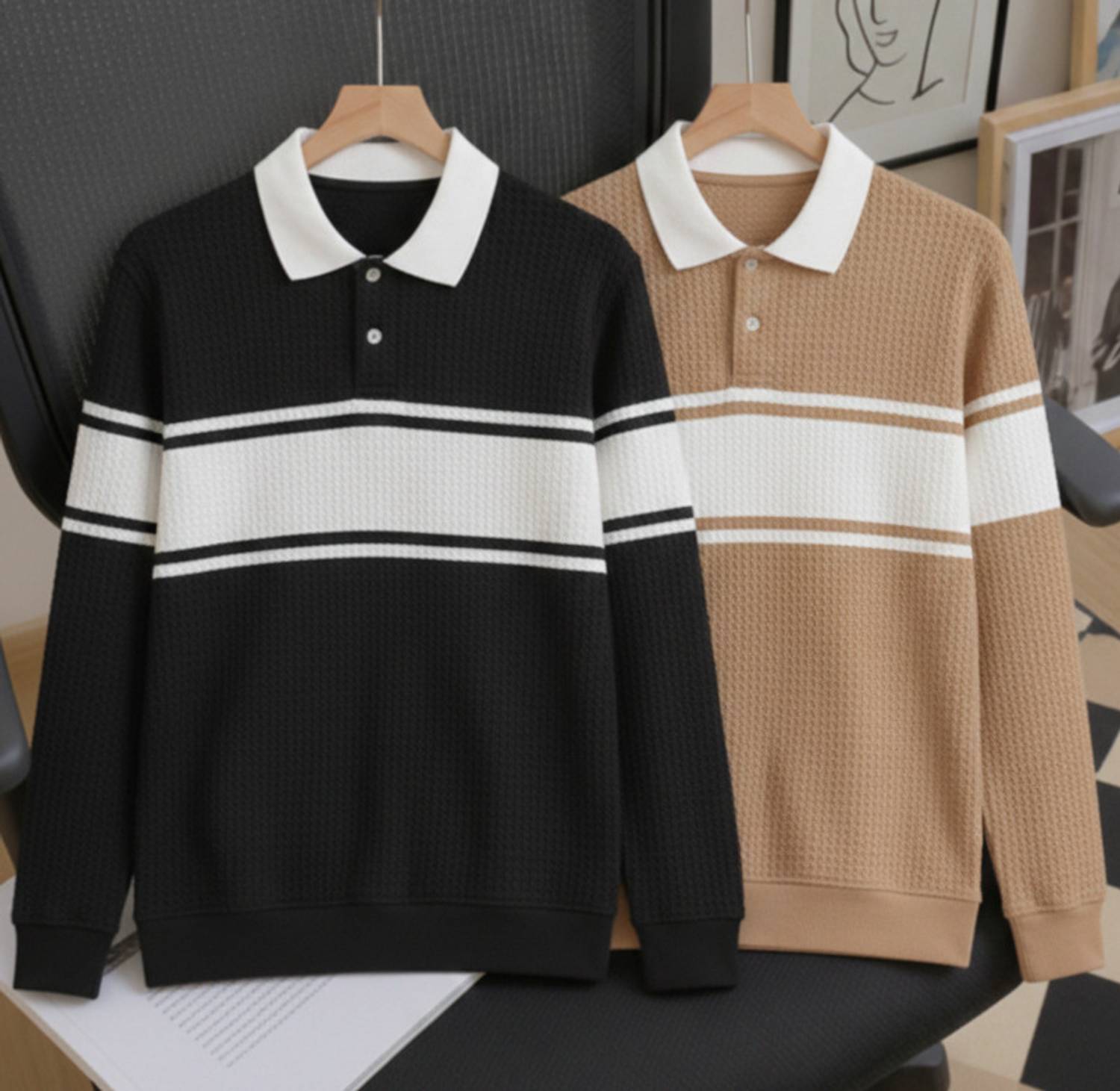 Try This Colorblock Men Polo Neck Black, Brown T-Shirt Pack of 2