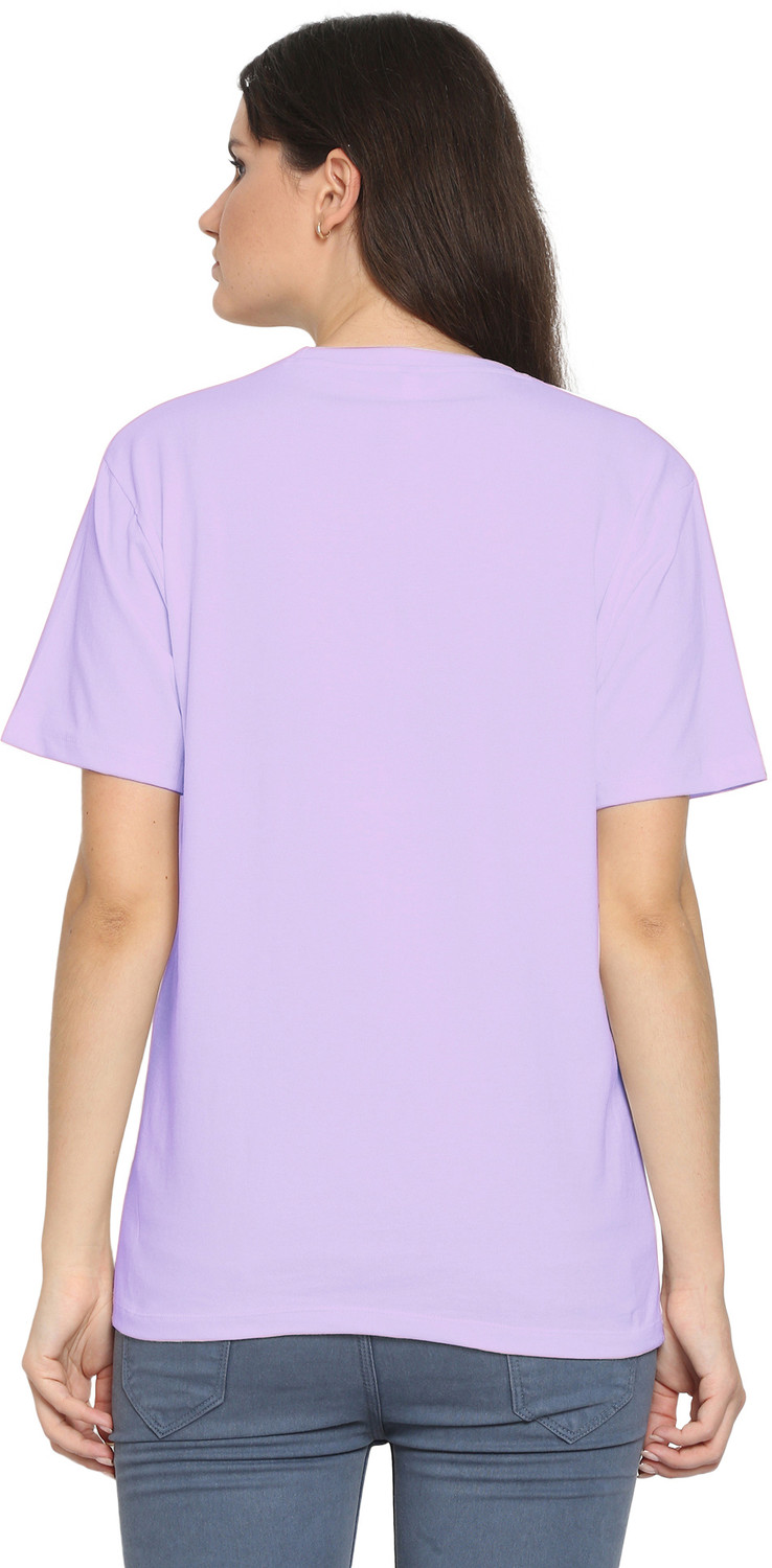 Image of YouthPoi Solid Women Round Neck Purple T-Shirt