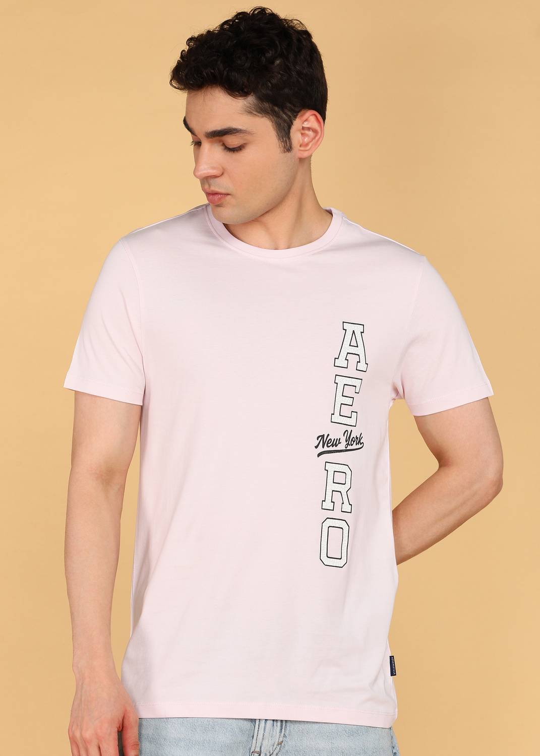 AEROPOSTALE Printed Men Round Neck Pink T-Shirt