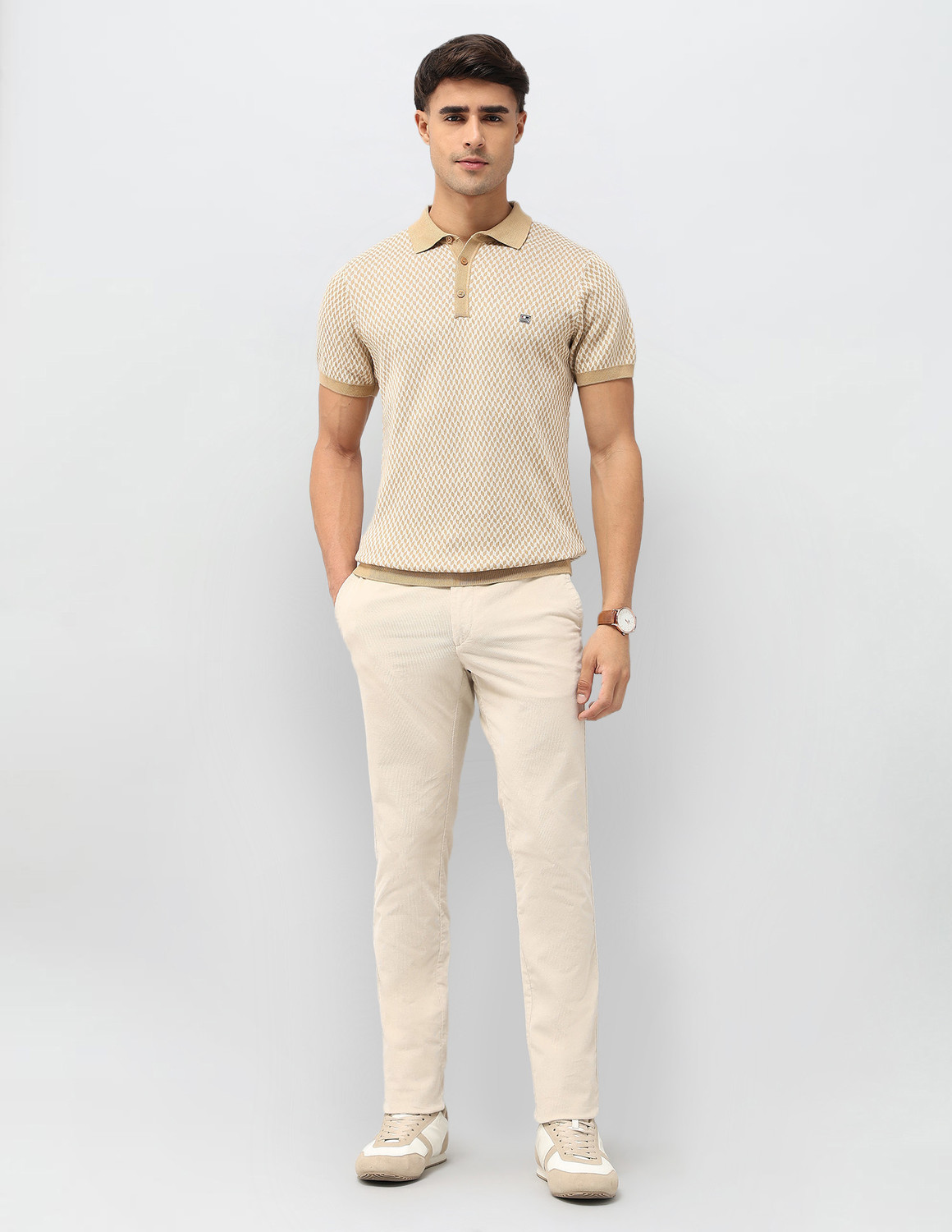 Image of U.S. POLO ASSN. Self Design Men Polo Neck Brown T-Shirt