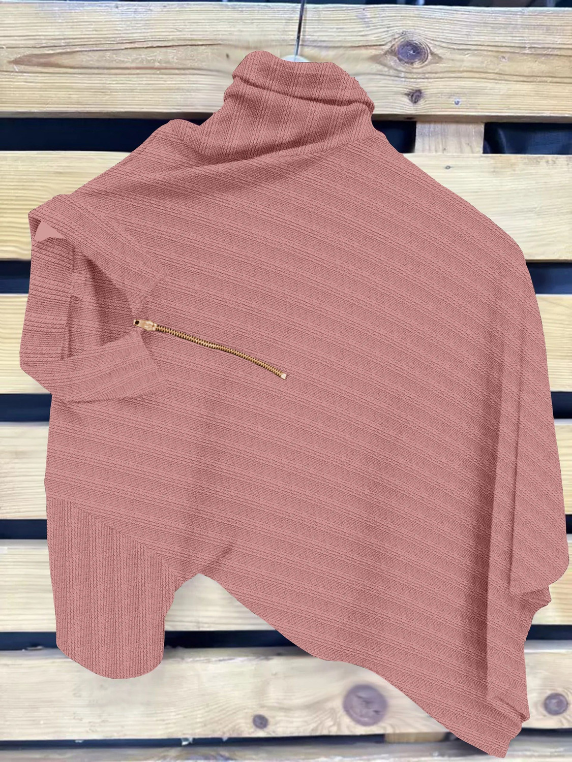 Image of COMBRAIDED Striped Men Zip Neck Pink T-Shirt