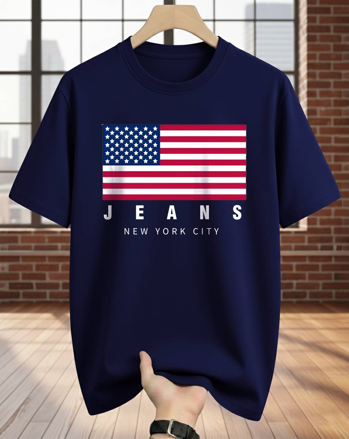 AOOSH Graphic Print Men Round Neck Navy Blue T-Shirt