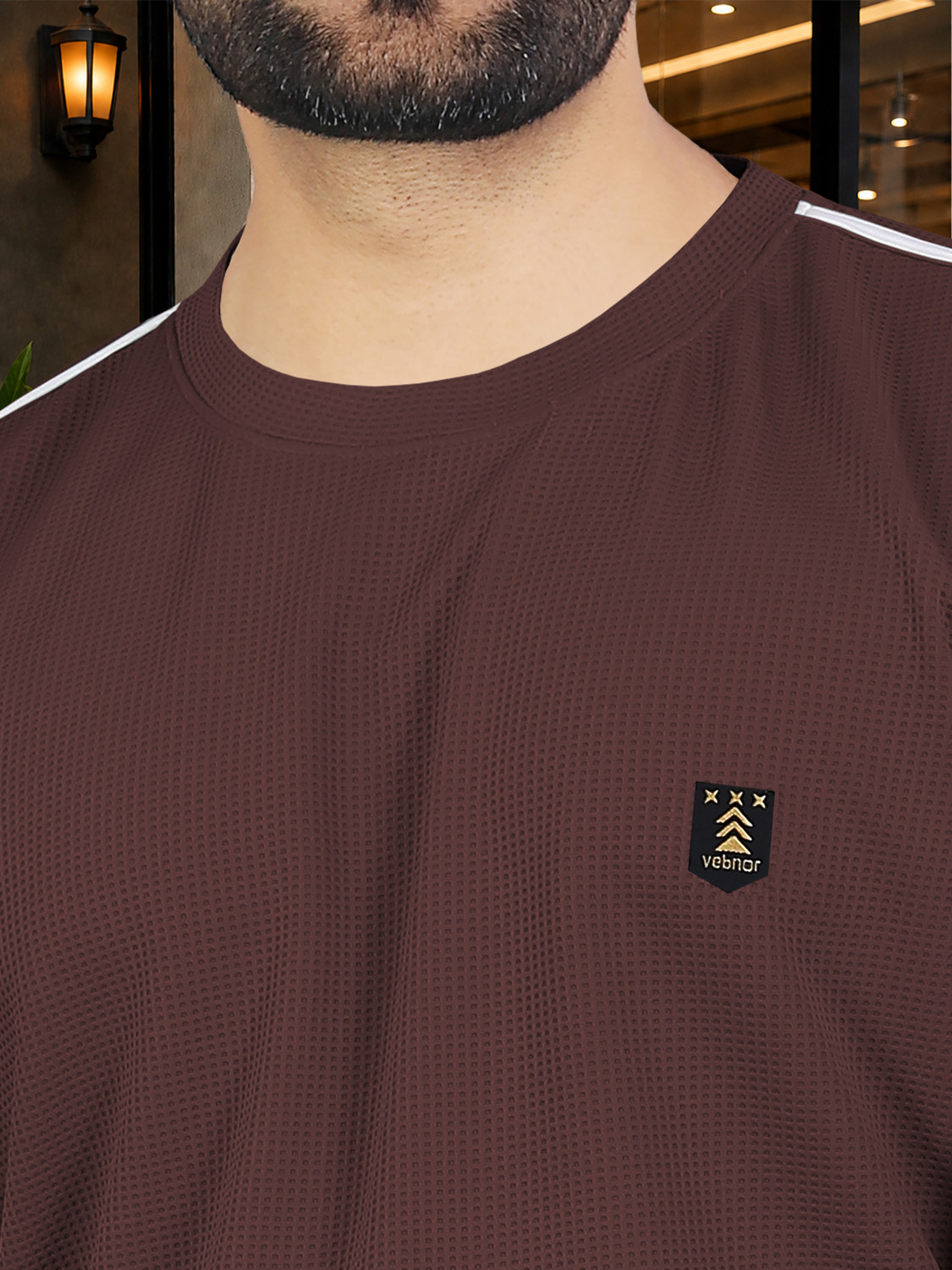 Image of VeBNoR Printed Men Round Neck Brown T-Shirt