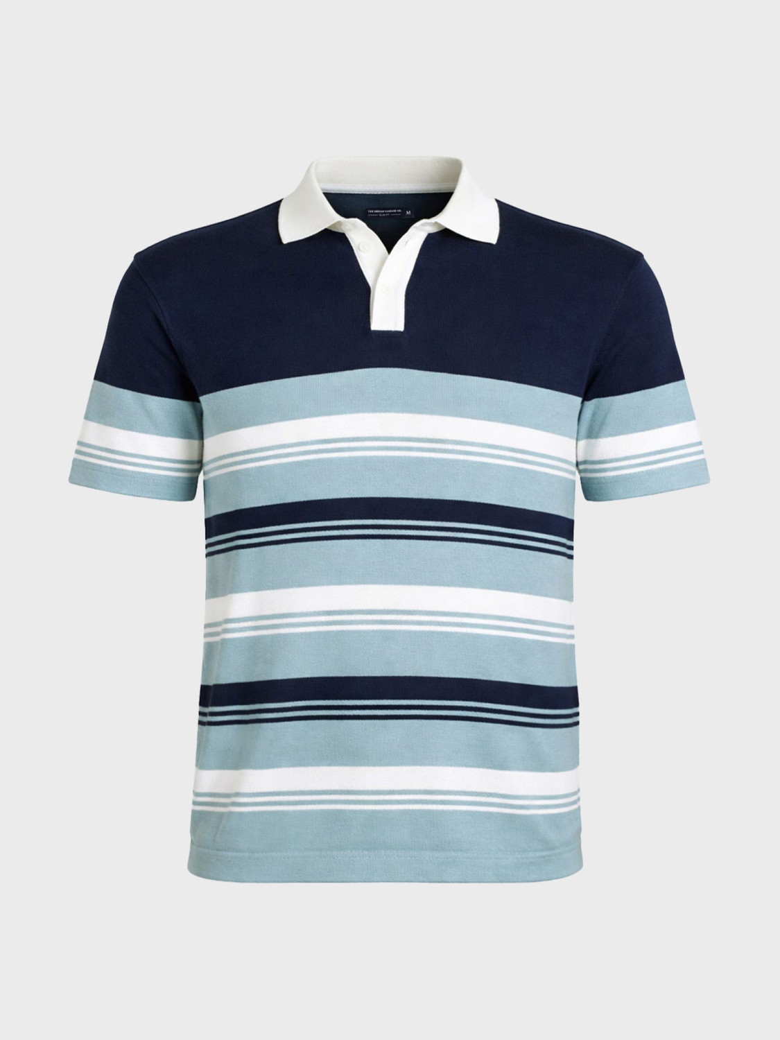 Image of The Indian Garage Co. Men Striped Polo Neck Pure Cotton Blue T-Shirt