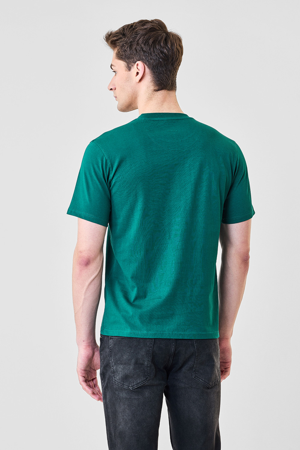 Image of Snitch Solid Men Crew Neck Dark Green T-Shirt