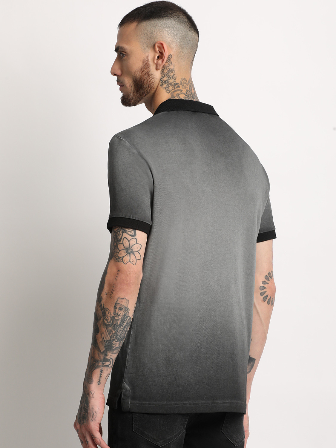 Image of THE BEAR HOUSE Solid Men Polo Neck Grey T-Shirt