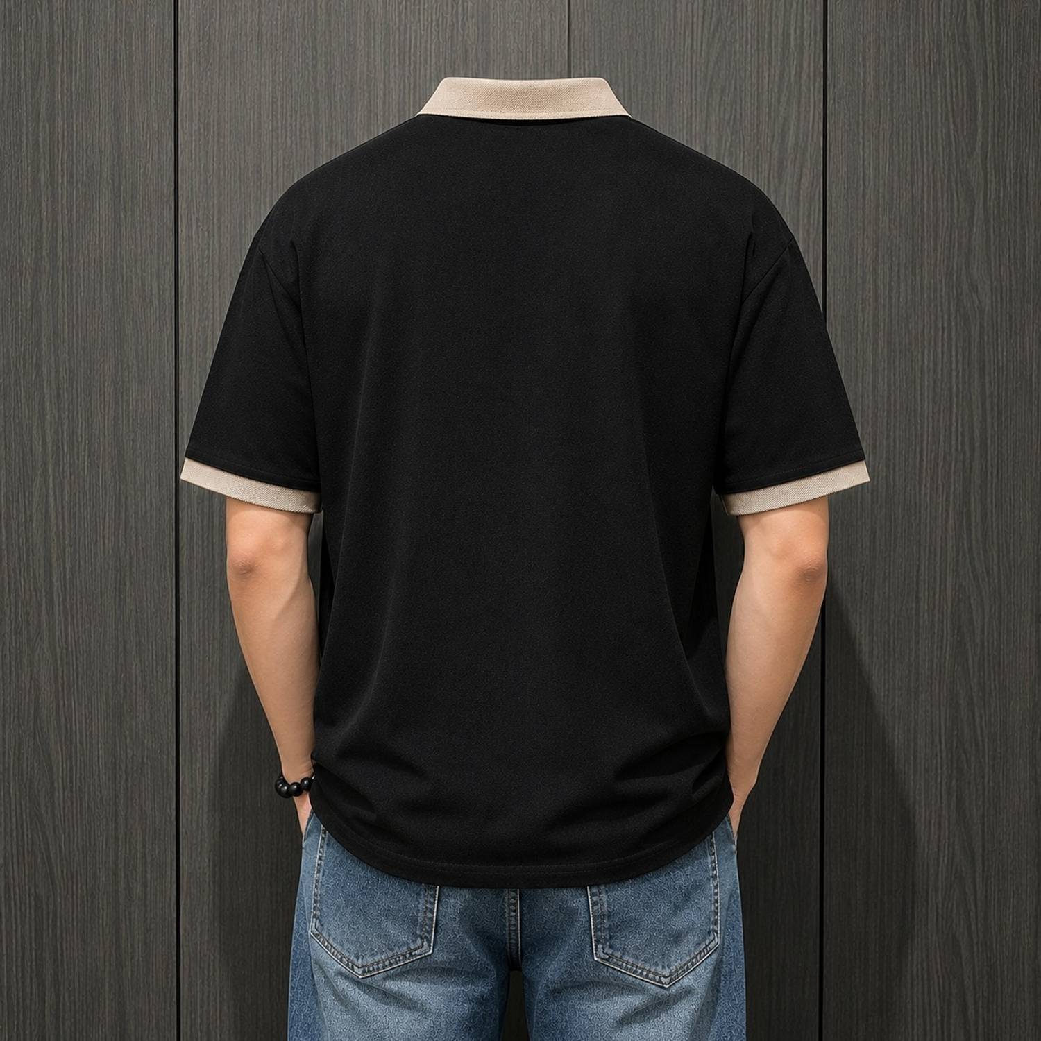 DLooK Designer Printed Men Polo Neck Black T-Shirt - Image 2