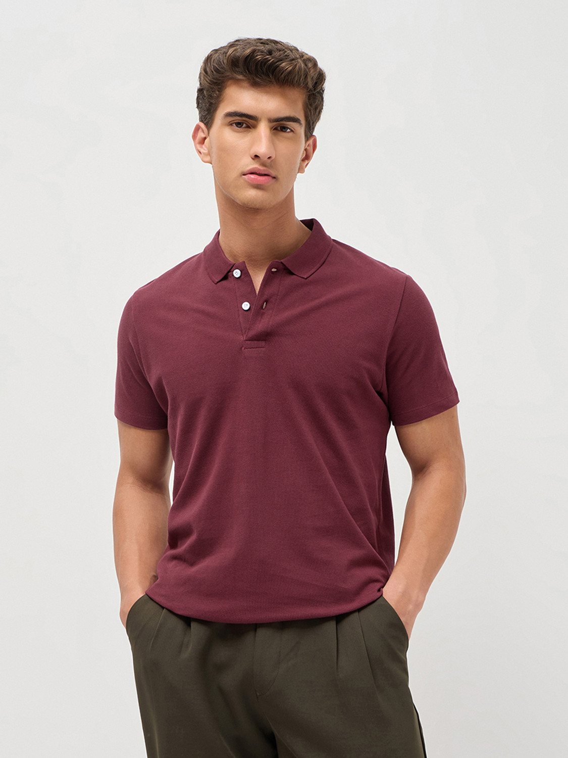 Image of Urbano Fashion Solid Men Polo Neck Grey T-Shirt