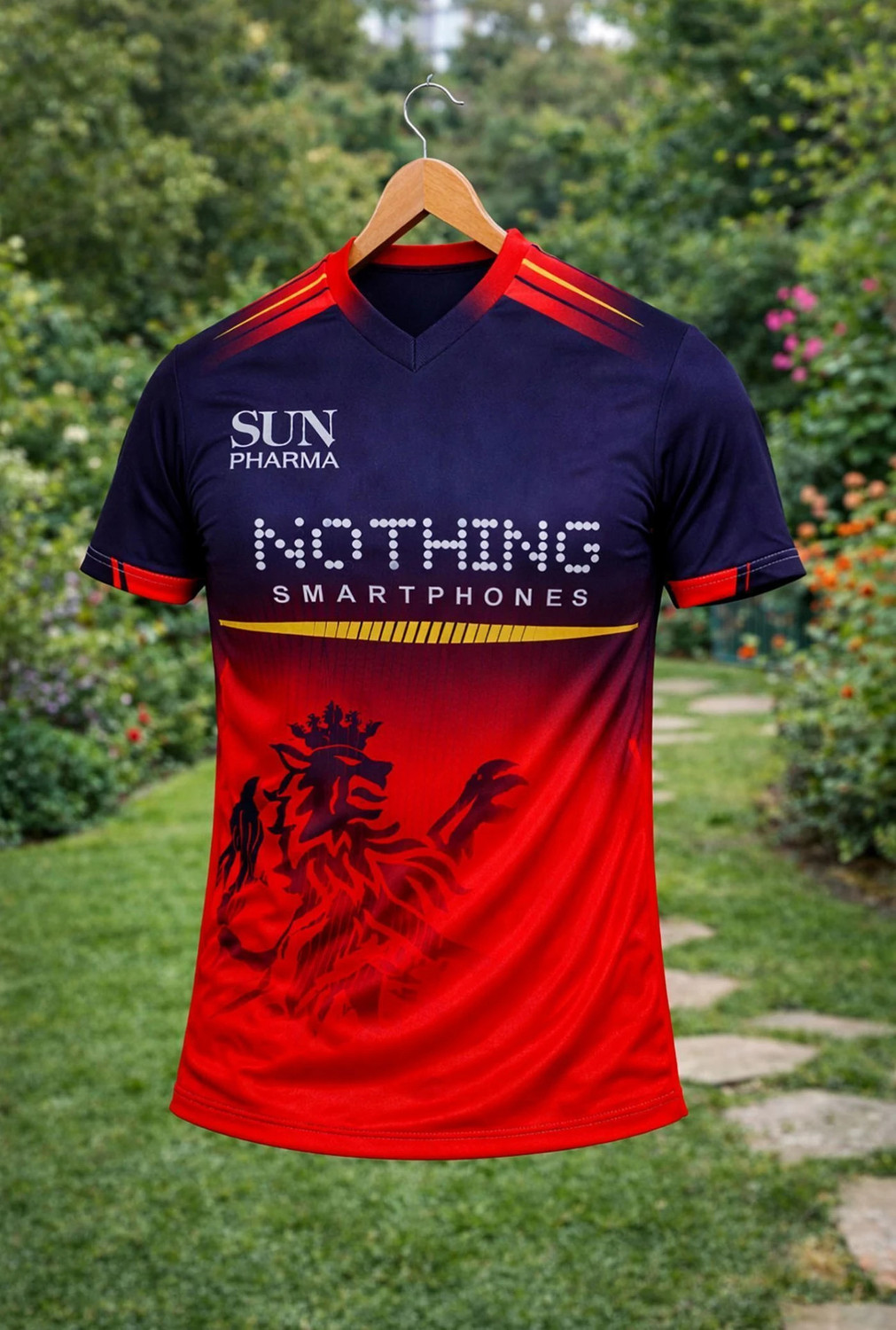 Image of ROYAL HITTERS Printed Men V Neck Red, Blue T-Shirt