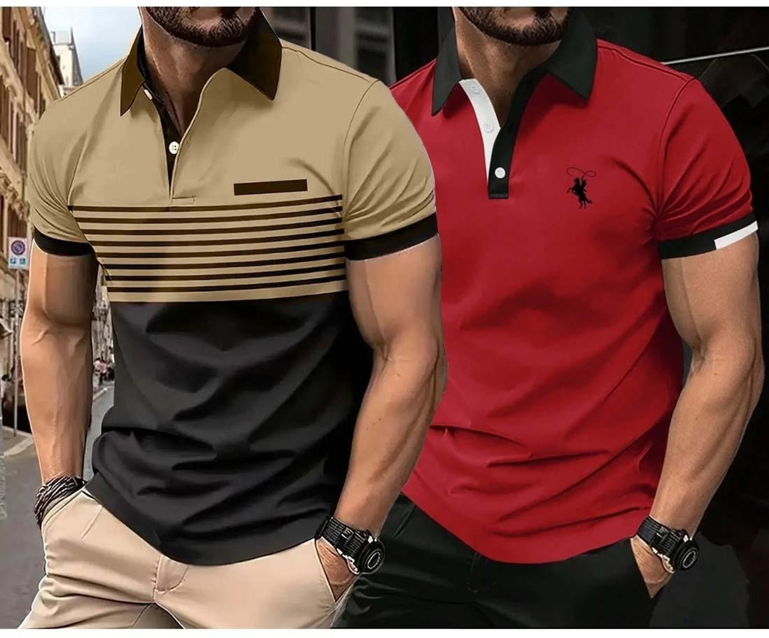 Image of Bliss Bell Solid Men Polo Neck Multicolor T-Shirt