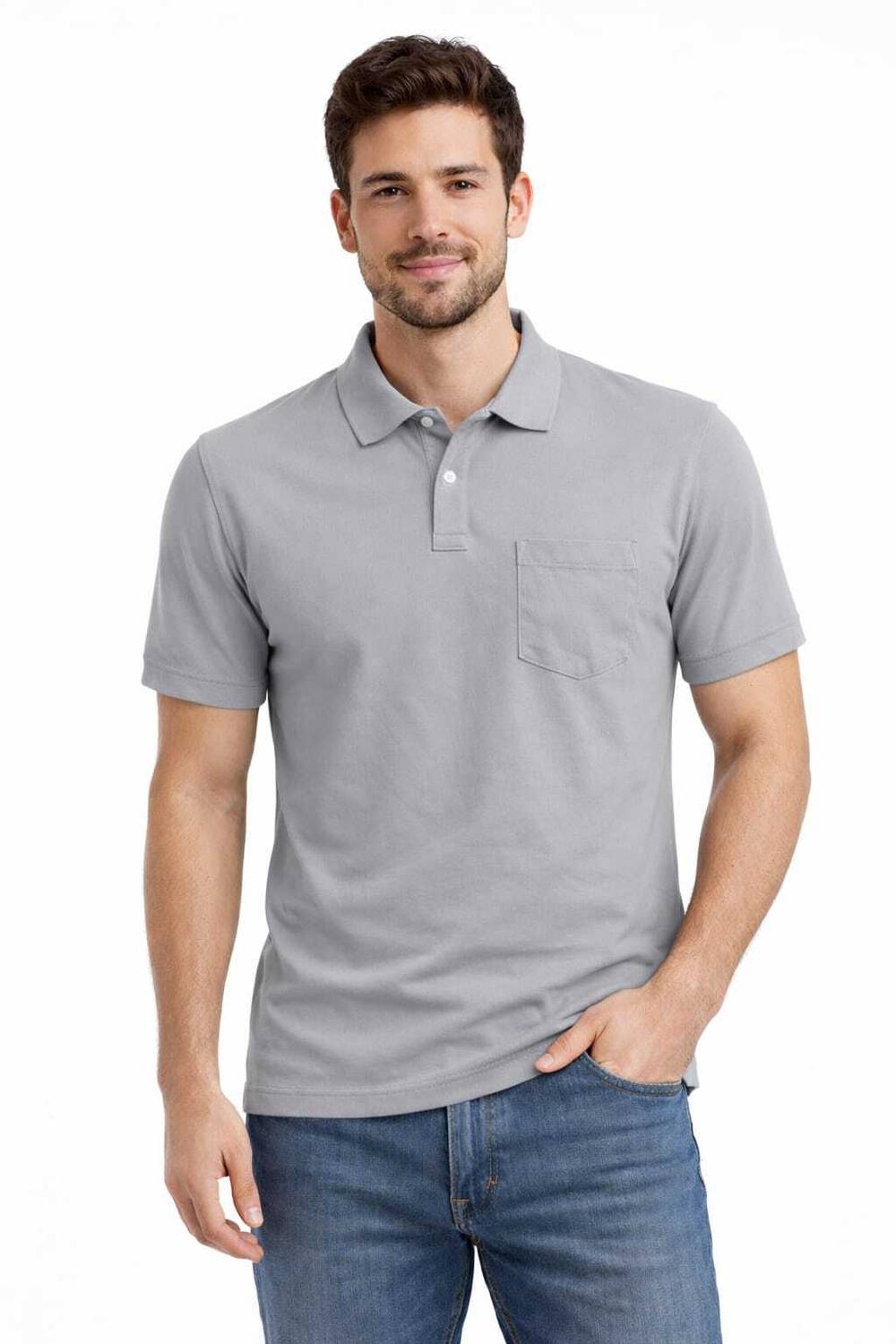 3BROS Solid Men Polo Neck Grey T-Shirt