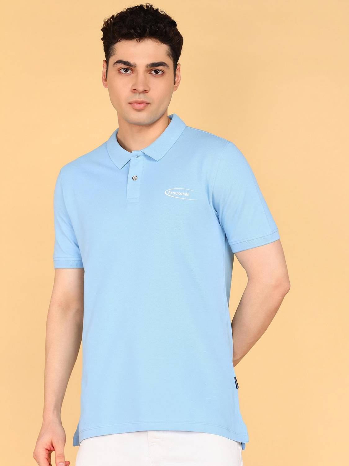 AEROPOSTALE Typography Men Polo Neck Blue T-Shirt