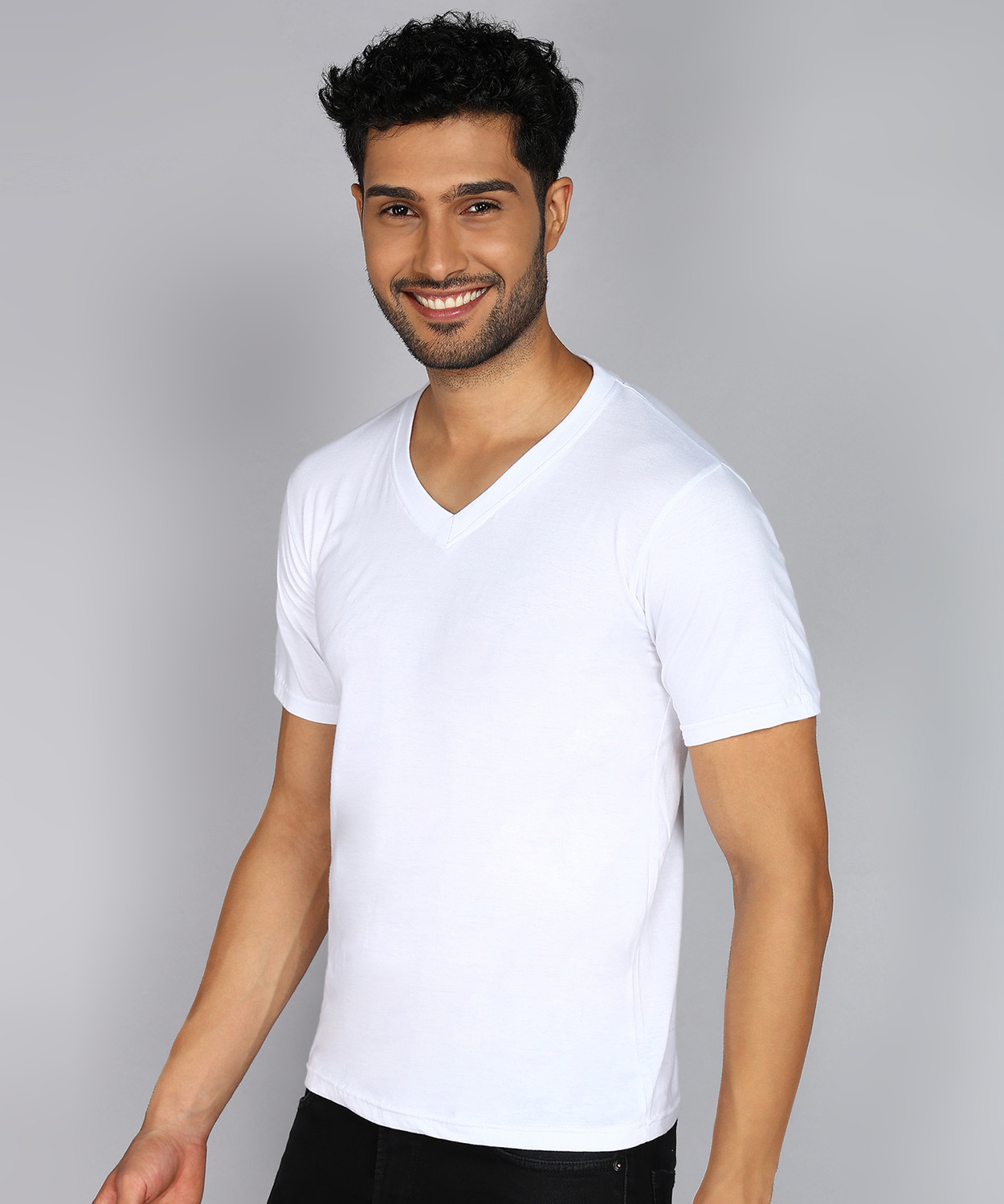 Image of Fleximaa Solid Men V Neck White T-Shirt