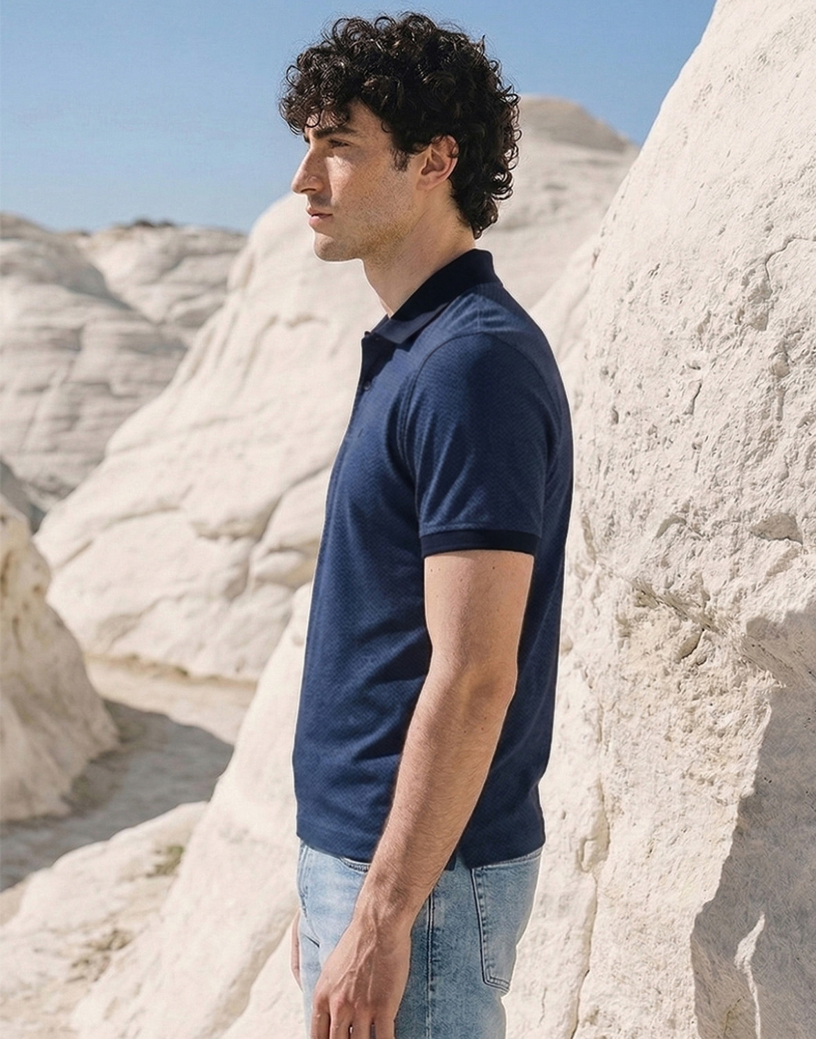 Image of LOUIS PHILIPPE Solid Men Polo Neck Dark Blue T-Shirt