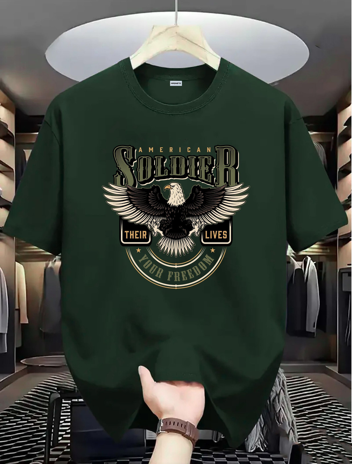 Image of Magneto Printed Men Round Neck Green T-Shirt