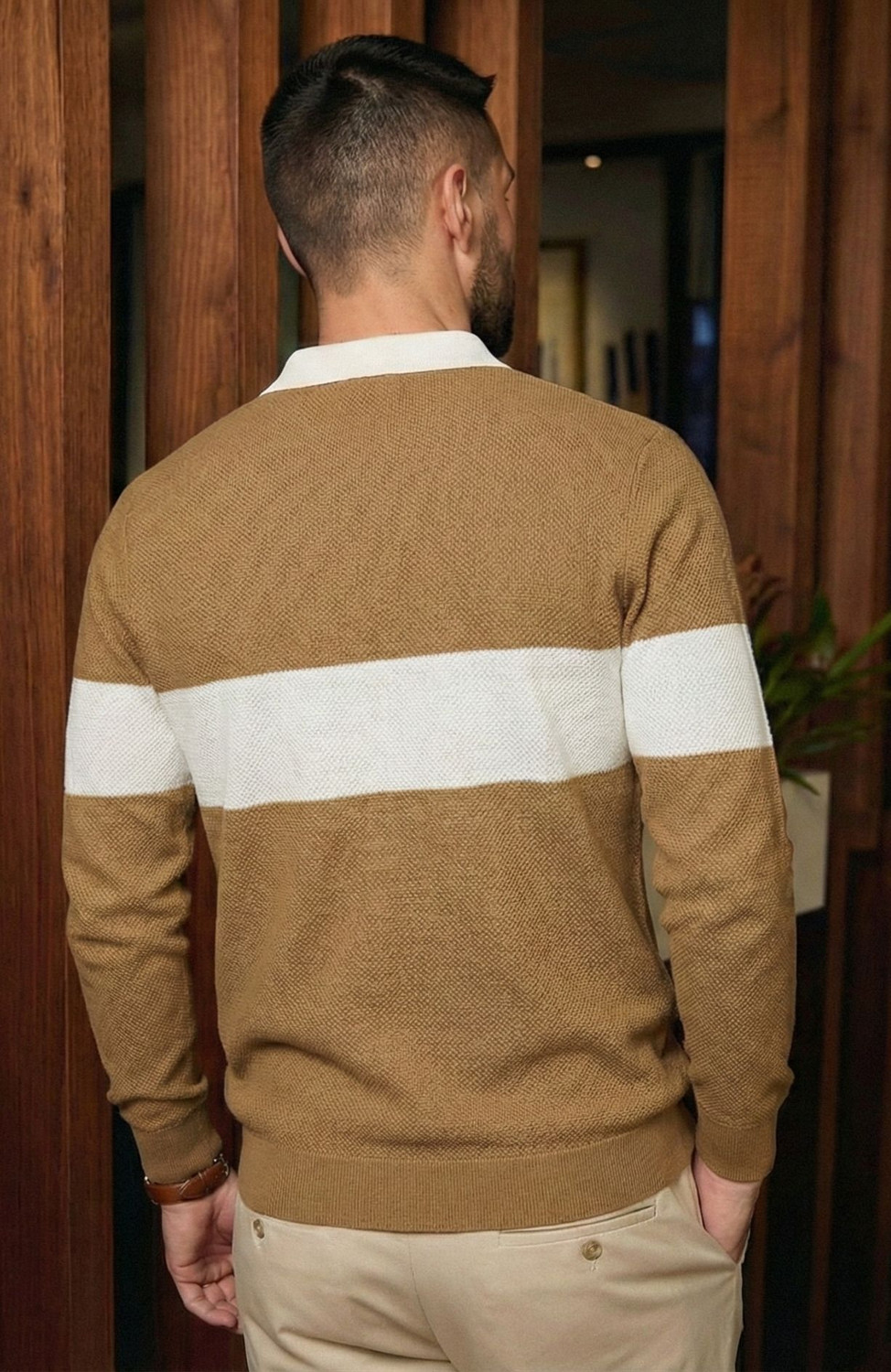 Image of METRONAUT Colorblock Men Polo Neck Brown T-Shirt