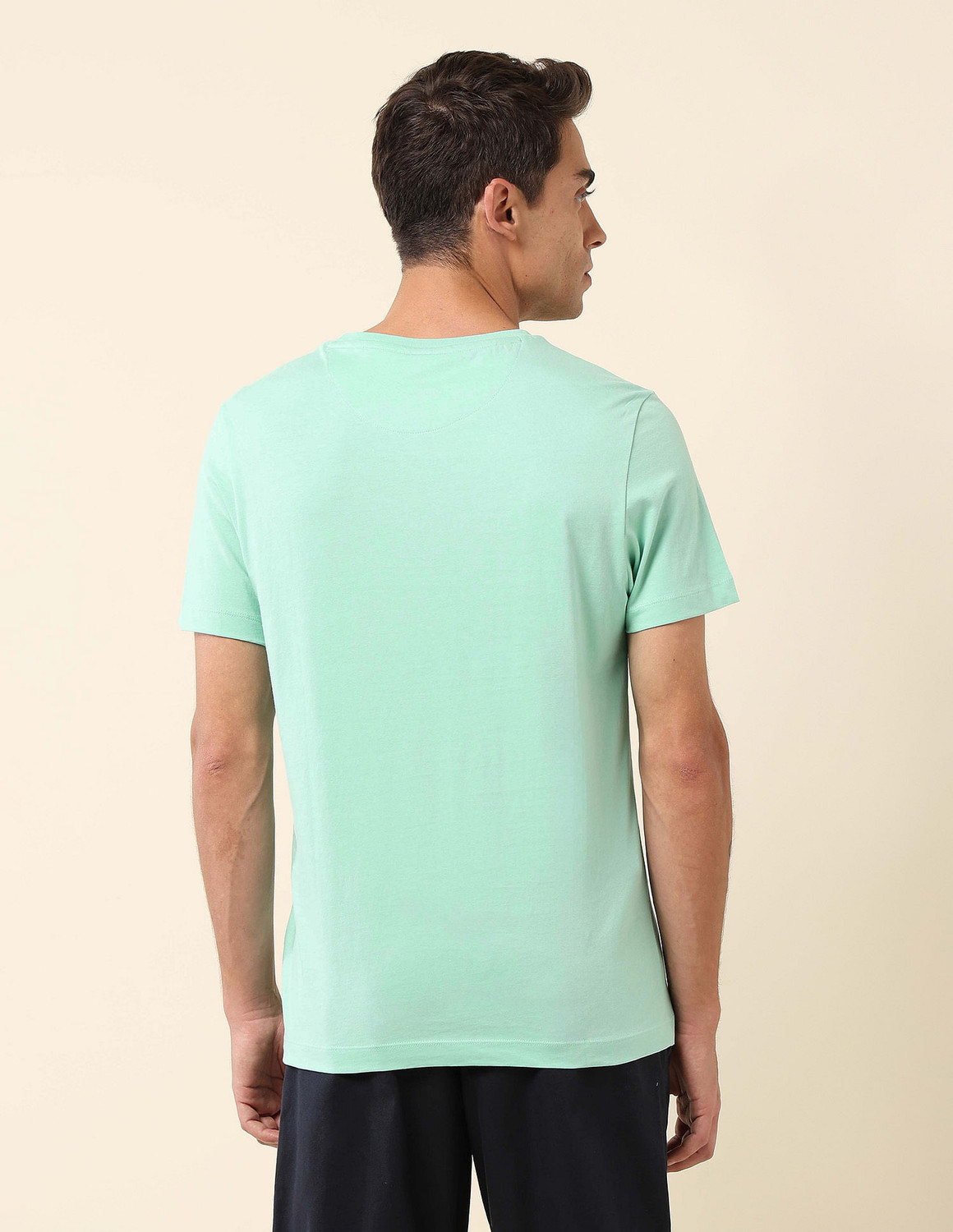 Image of U.S. POLO ASSN. Solid Men Round Neck Light Green T-Shirt