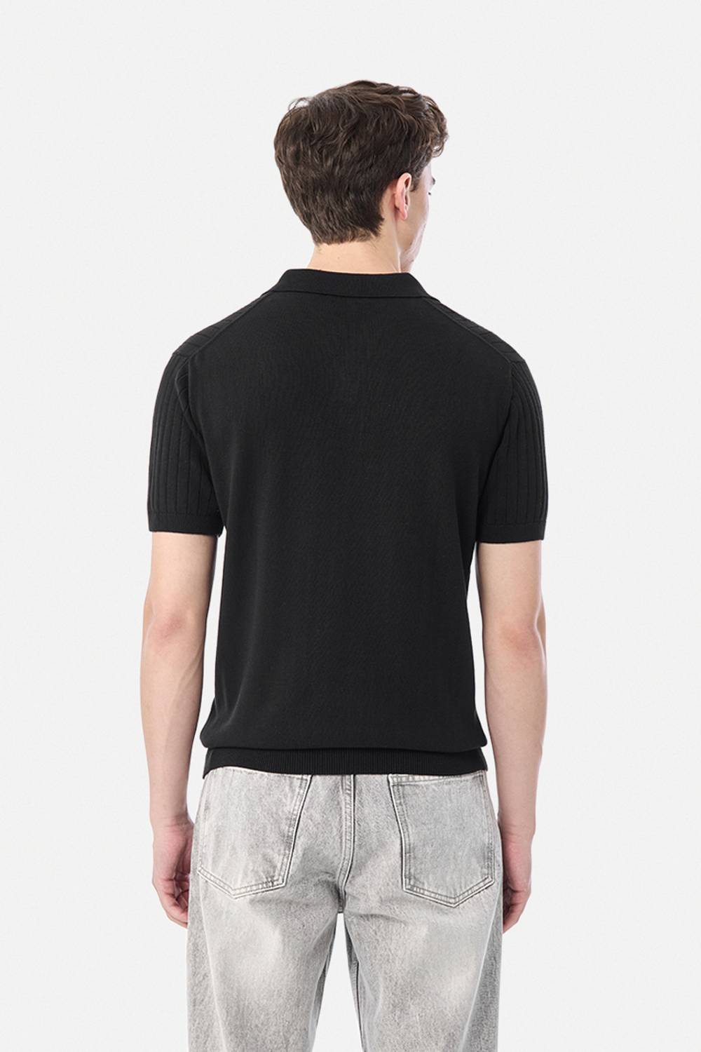 Snitch Men's Solid Polo Neck Pure Cotton Black T-Shirt - Image 5