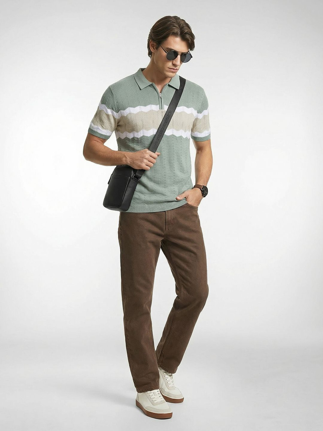 Image of French Connection Colorblock Men Polo Neck Green T-Shirt