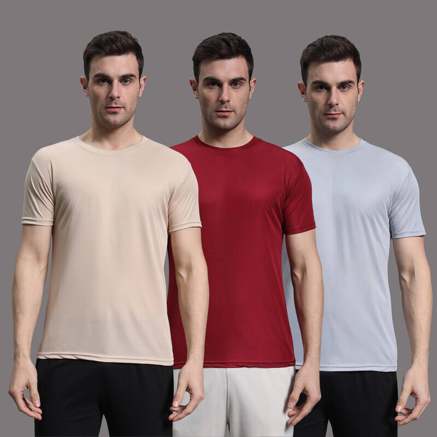 InkTees Pack of 3 Men Solid Round Neck Polyester Multicolor T-Shi