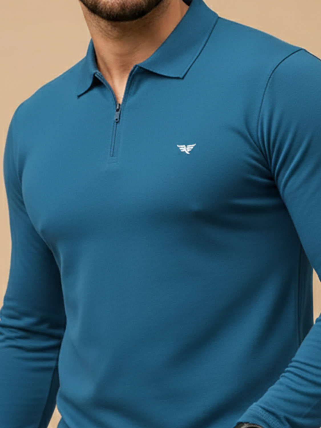 Image of RISS CLOTHING Solid Men Polo Neck Dark Blue T-Shirt