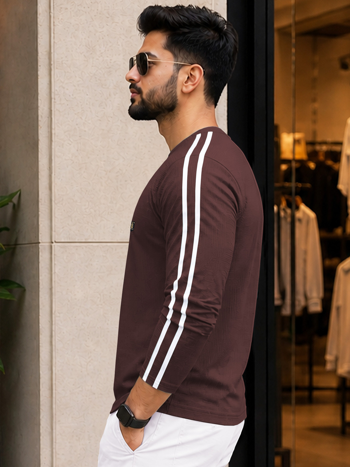 Image of VeBNoR Printed Men Round Neck Brown T-Shirt