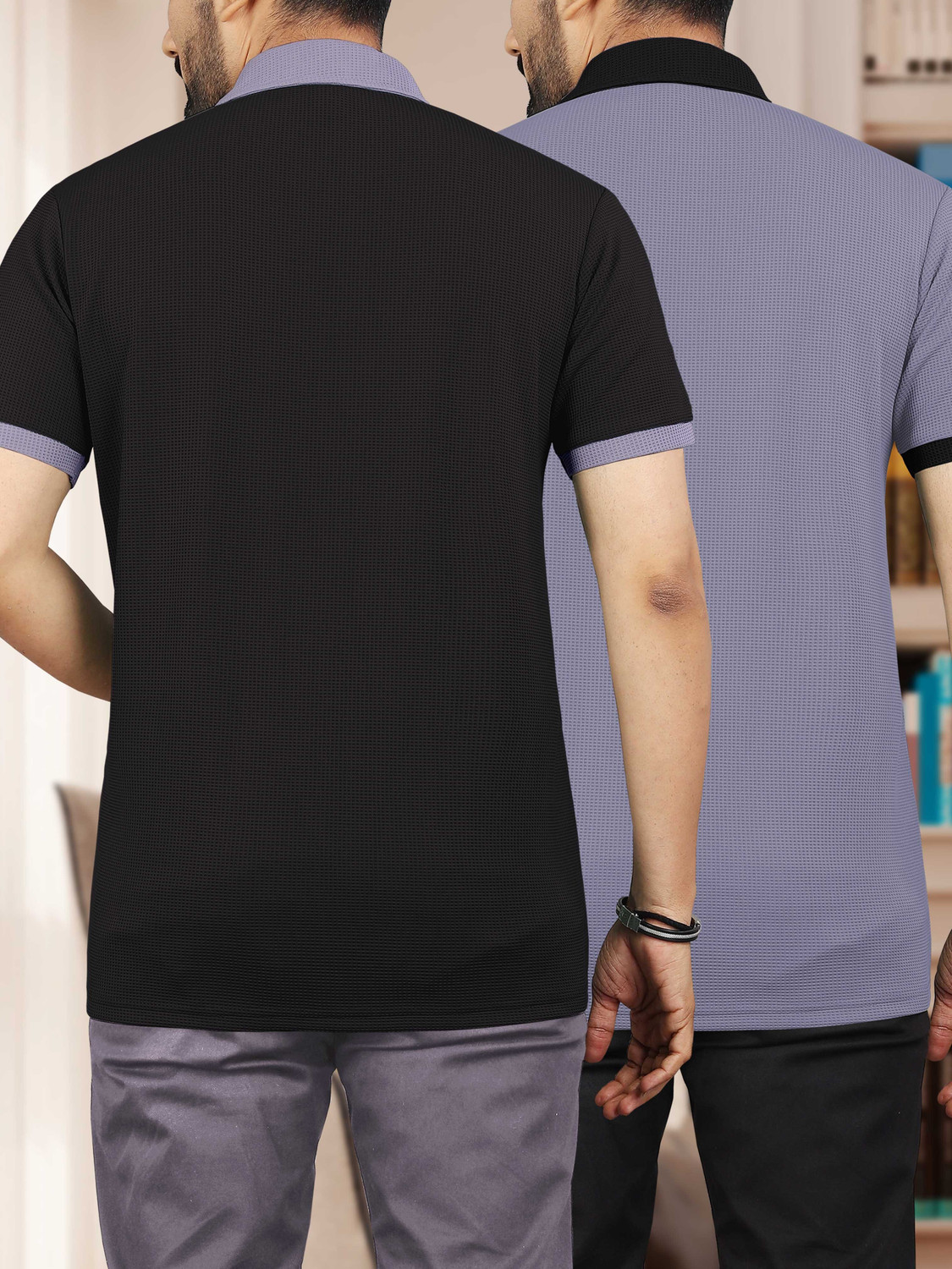 Image of VeBNoR Colorblock Men Polo Neck Black, Grey T-Shirt