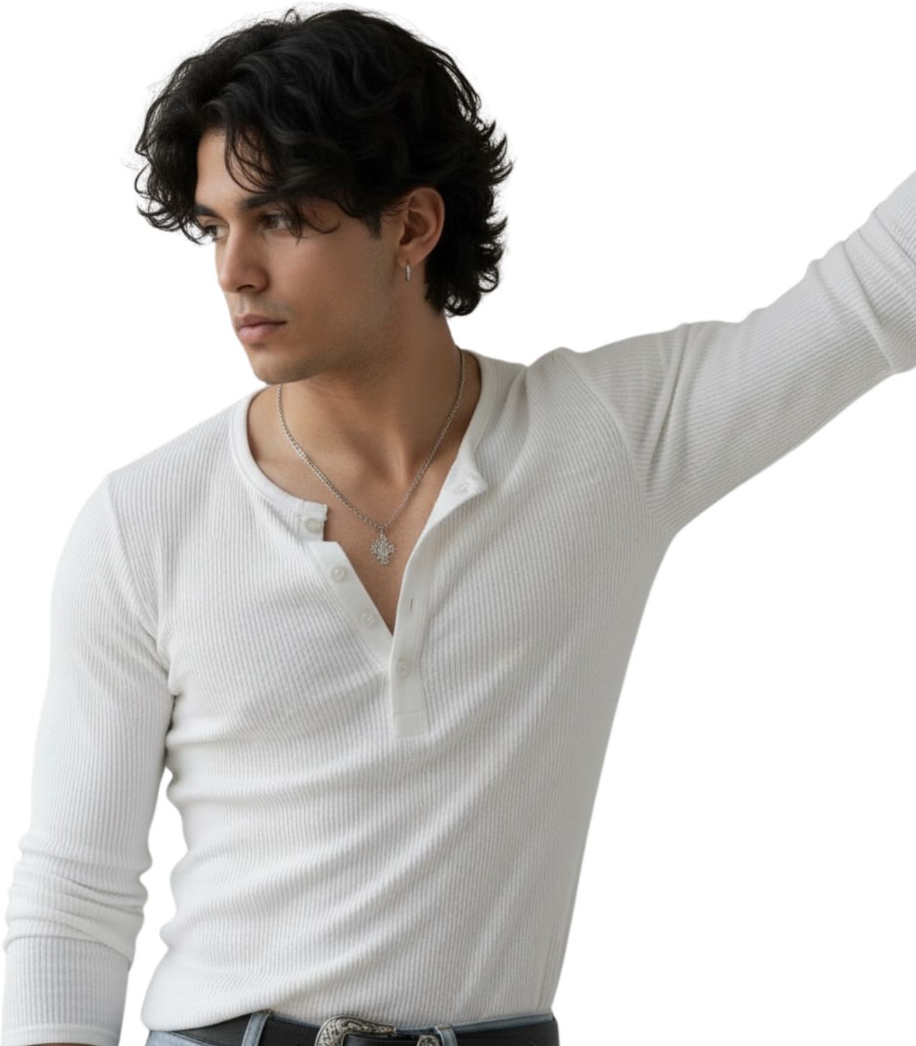 Image of YDWC Self Design Men Henley Neck White T-Shirt