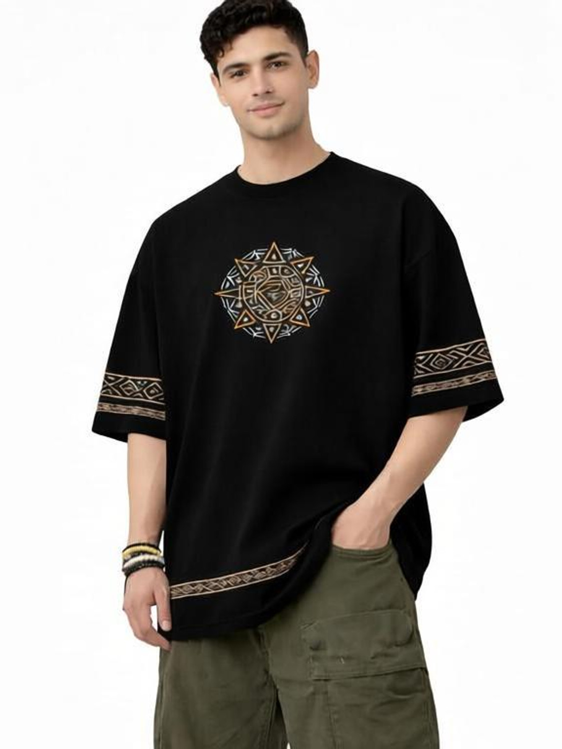 Image of Larren Devis Printed Men Round Neck Black T-Shirt