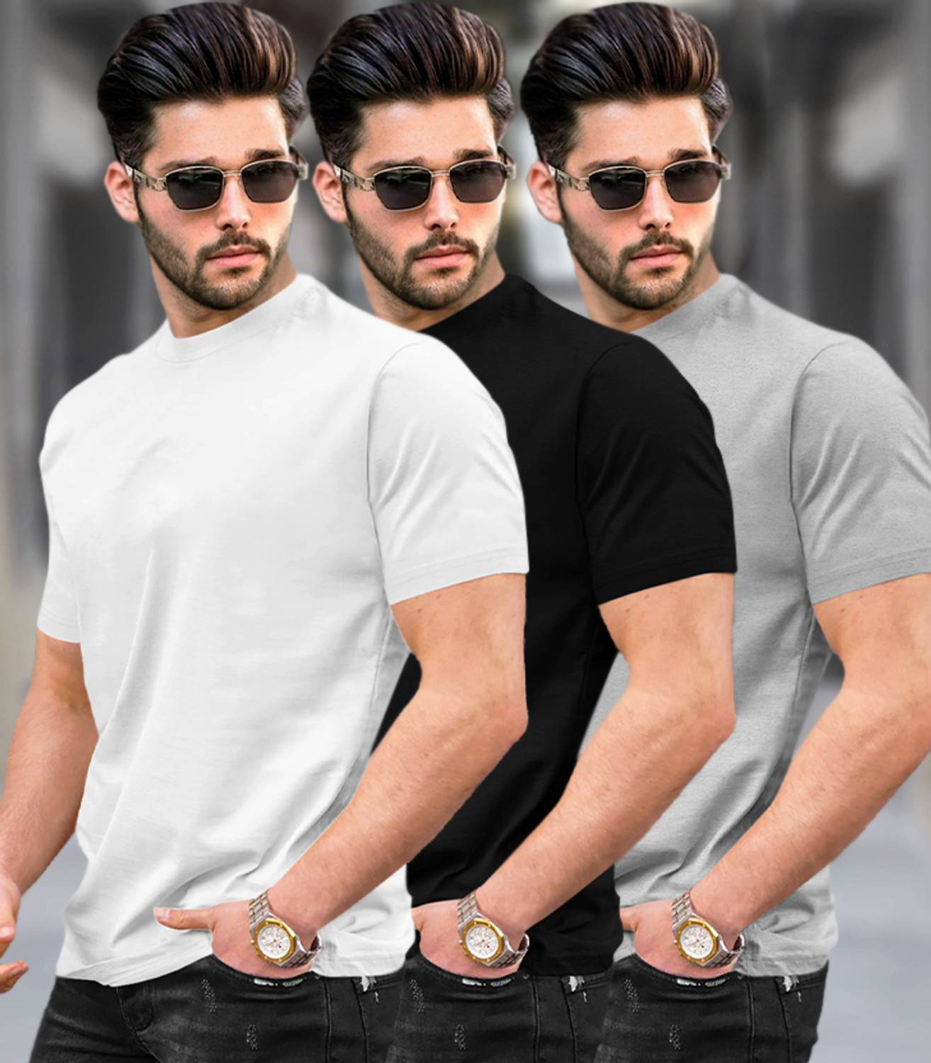 TRIPR Pack of 3 Men Solid Round Neck Cotton Blend Multicolor T-Sh