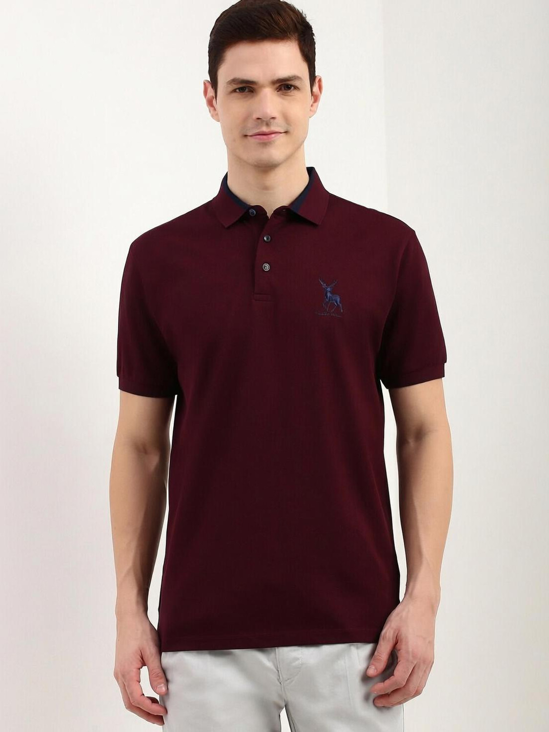 Image of Allen Solly Solid Men Polo Neck Maroon T-Shirt
